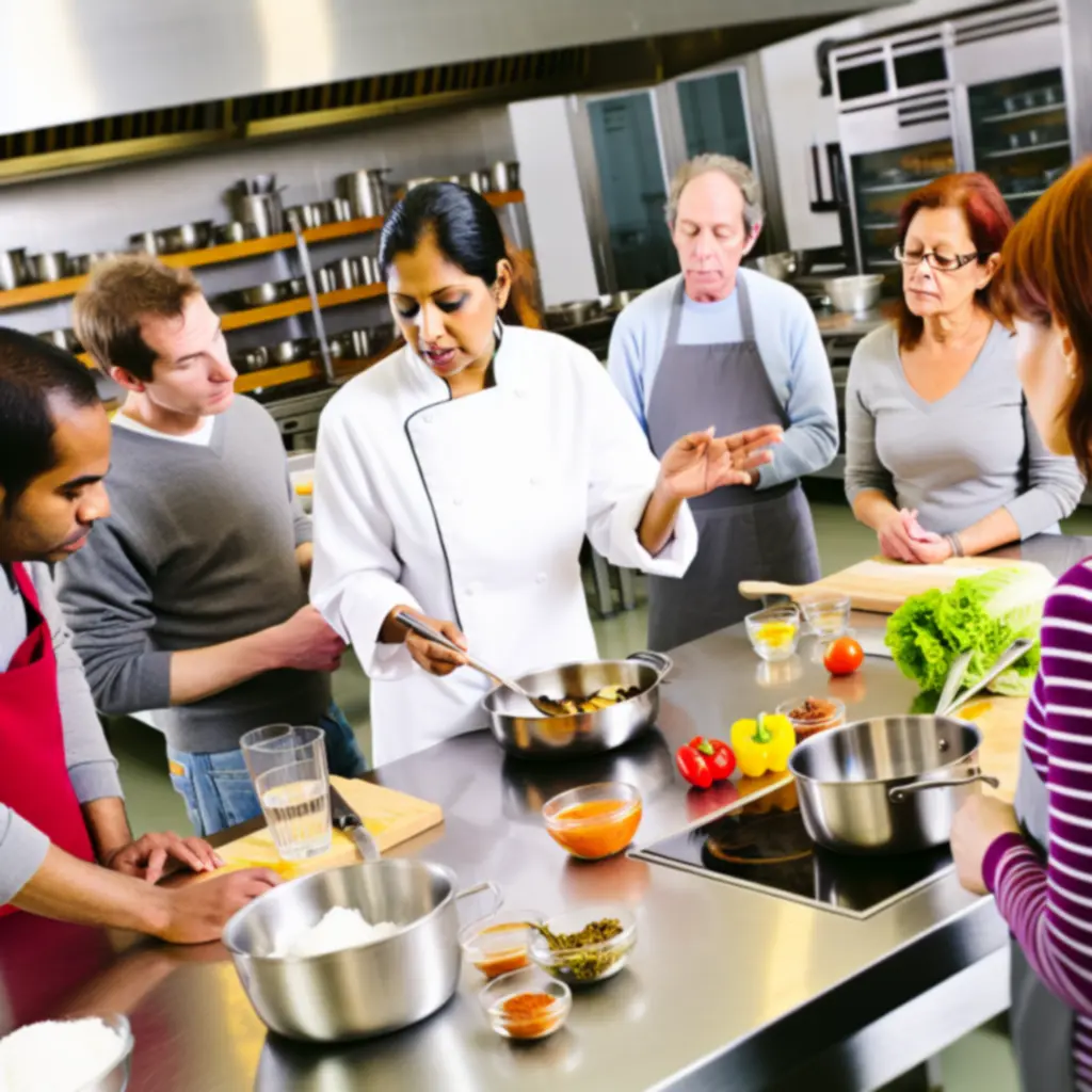 De chef geeft een kookdemonstratie aan deelnemers