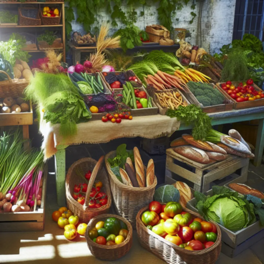 Verse seizoensproducten van lokale producenten op een markttafel