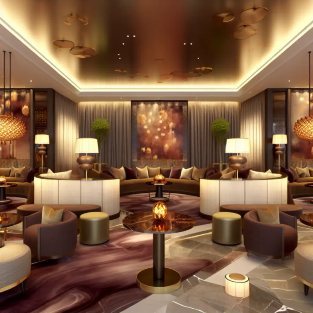 Stijlvolle VIP-lounge met comfortabele zitplaatsen en warme verlichting